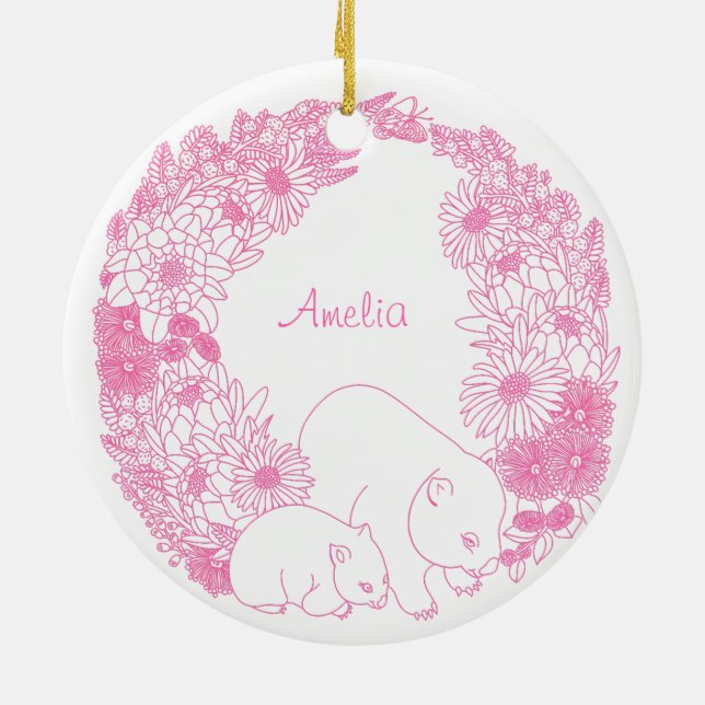Adorno De Cerámica Personalizado Wombat Navidades Rosa (Atrás)