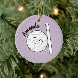 Adorno De Cerámica Personalizado Yarn Ball & Crochet Hook + Nombre