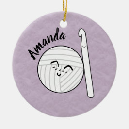 Adorno De Cerámica Personalizado Yarn Ball & Crochet Hook + Nombre
