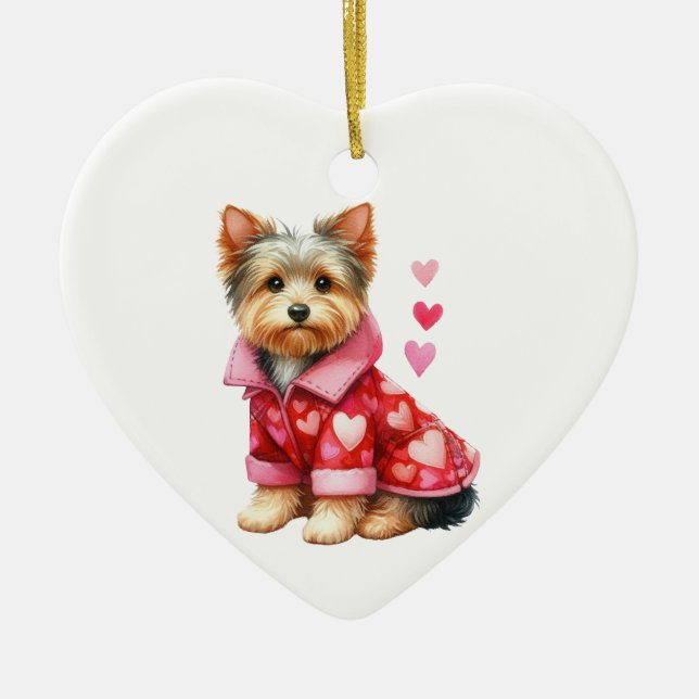 Adorno De Cerámica Personalizado Yorkshire Terrier Dog Valentine (Frente)