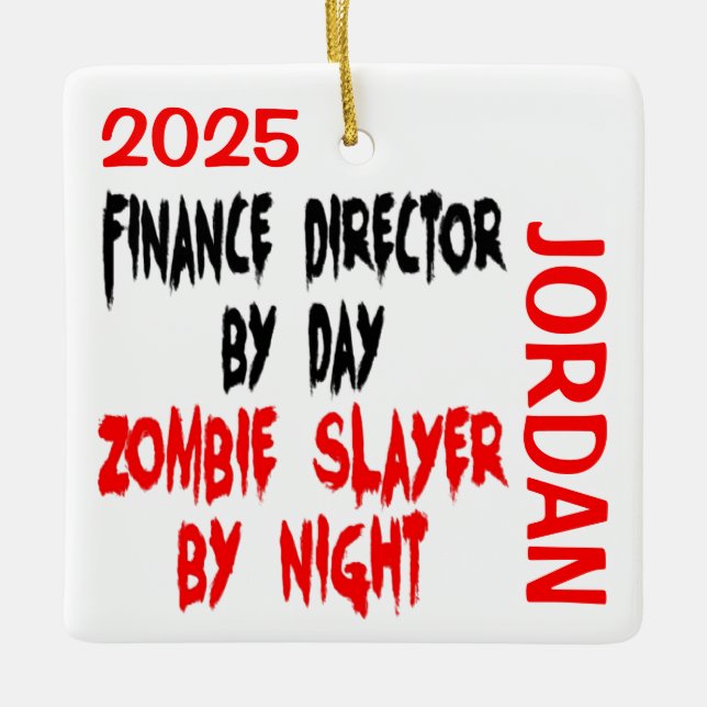 Adorno De Cerámica Personalizado Zombie Slayer, Director de Finanzas (Anverso)