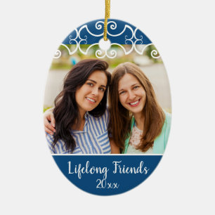 Adorno De Cerámica Personalizados amigos Navidades  Blue de foto clás