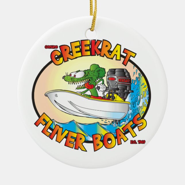 Adorno De Cerámica Personalizados de Creekrat Fliver Boat Fun Navidad (Frente)