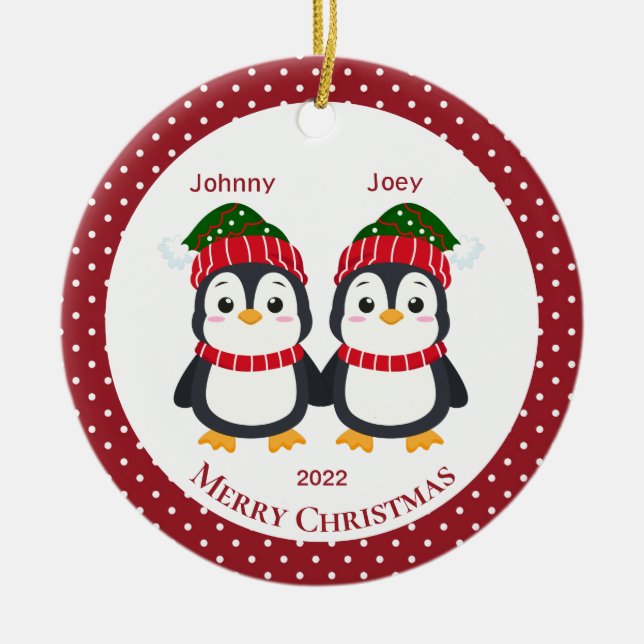 Adorno De Cerámica Personalizados los pingüinos de los hermanos gemel (Frente)