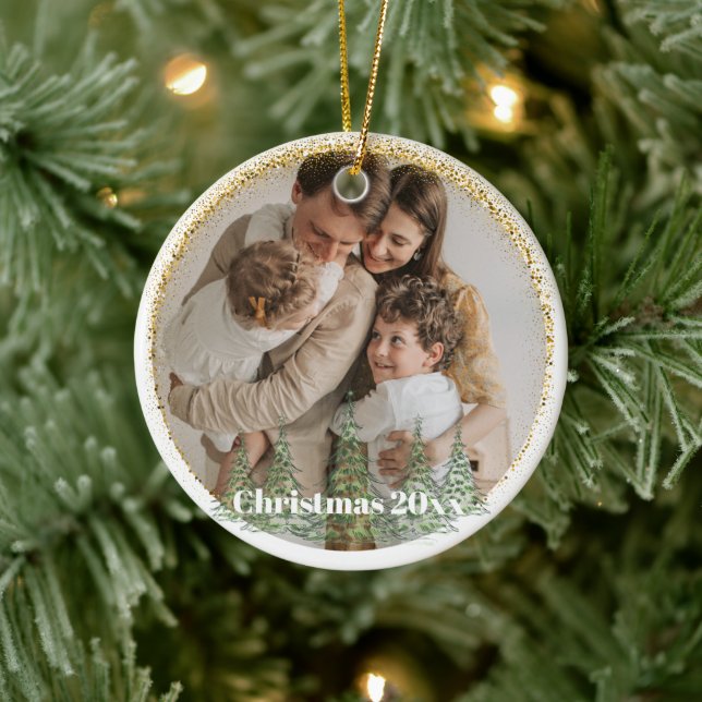 Adorno De Cerámica Personalizados Navidades Mínimos Purpurinas de Oro (Árbol)