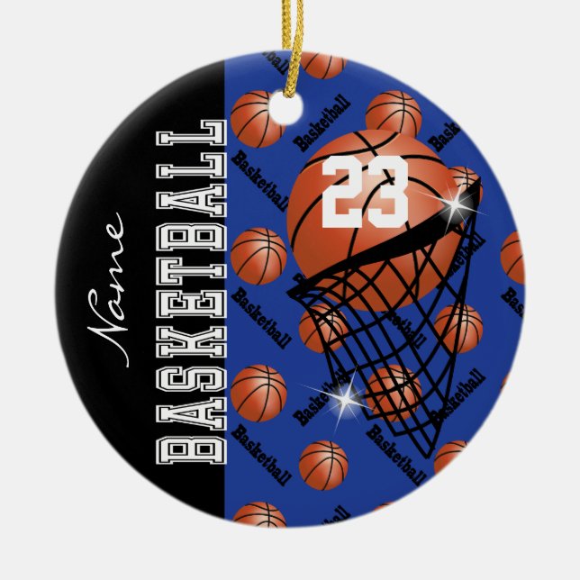 Adorno De Cerámica Personalizar baloncesto azul oscuro (Frente)