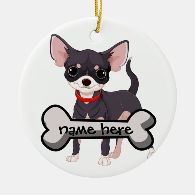 Adorno De Cerámica Personalizar Chihuahua con nombre en hueso (Frente)