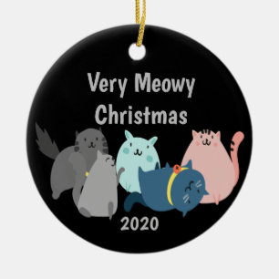 Adorno De Cerámica Personalizar Dated Meowy Navidades Diversión Gatit