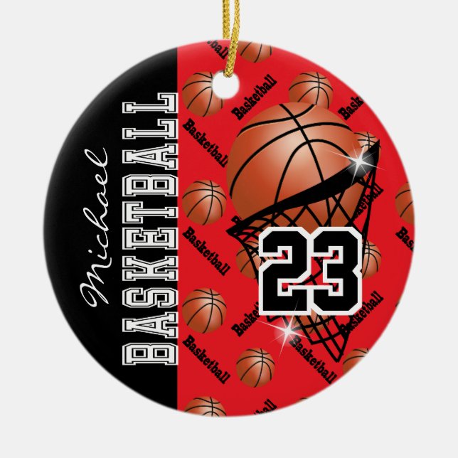Adorno De Cerámica Personalizar el baloncesto rojo (Frente)
