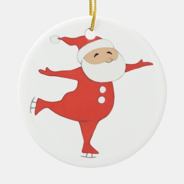 Adorno De Cerámica PERSONALIZAR hielo-patinador de Papá Noel (Frente)