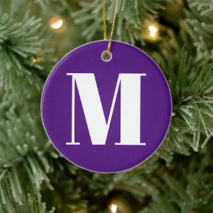 Adorno De Cerámica Personalizar monograma Navidades blancos morados i