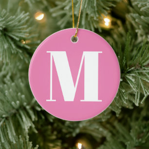 Adorno De Cerámica Personalizar monograma Navidades blancos rosados i
