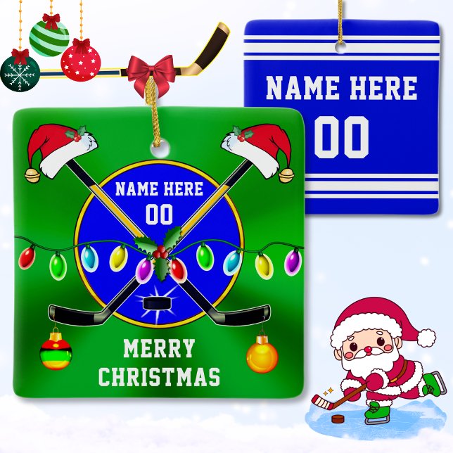 Adorno De Cerámica Personalizar, regalos de Navidad para jugadores de (Hockey Ornaments. Christmas gifts for hockey players. Personalized hockey christmas ornaments. Cheap)