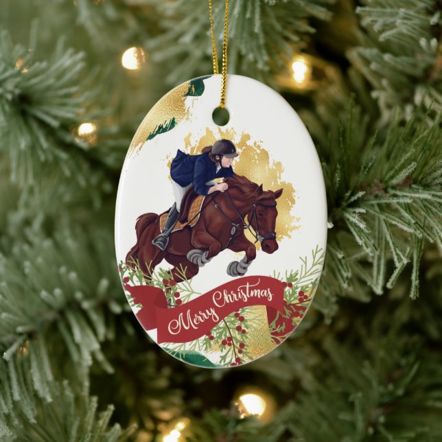 Adorno De Cerámica Personalize Girl and Horse Jumping Christmas (Árbol)