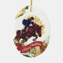 Adorno De Cerámica Personalize Girl and Horse Jumping Christmas