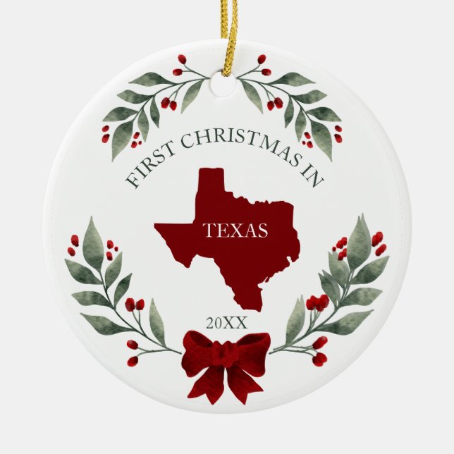 Adorno De Cerámica Personalized 1st Christmas In Texas State  (Frente)