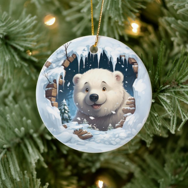 Adorno De Cerámica Personalized 3D Polar Bear  (Árbol)