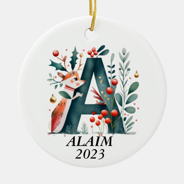 Adorno De Cerámica Personalized "A" Initial Christmas Ornament (Frente)