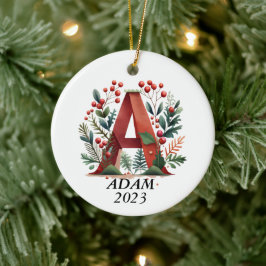 Adorno De Cerámica Personalized "A" Initial Christmas Ornament