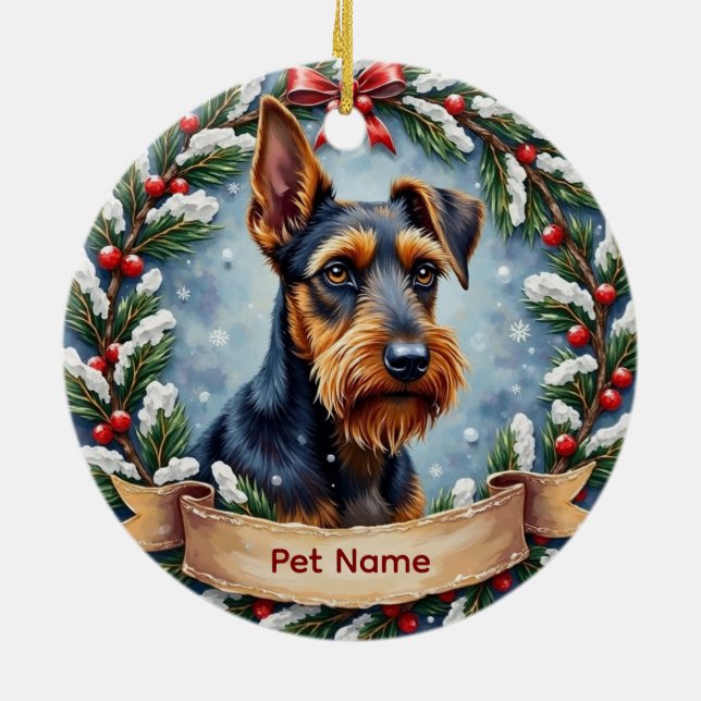Adorno De Cerámica Personalized Airedale Terrier Christmas (Atrás)