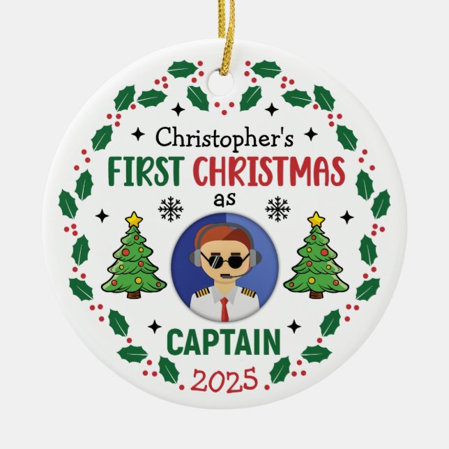 Adorno De Cerámica Personalized Airline Captain Custom Name Christmas (Frente)