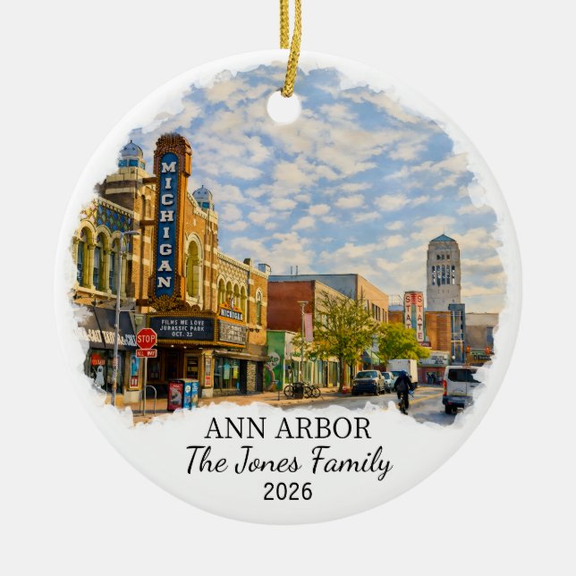 Adorno De Cerámica Personalized Ann Arbor Ornament, Custom Michigan (Frente)