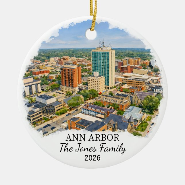 Adorno De Cerámica Personalized Ann Arbor Ornament, Custom Michigan (Frente)