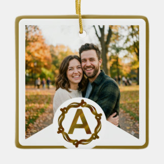 Adorno De Cerámica Personalized Artisan Monogram A | Wood Frame