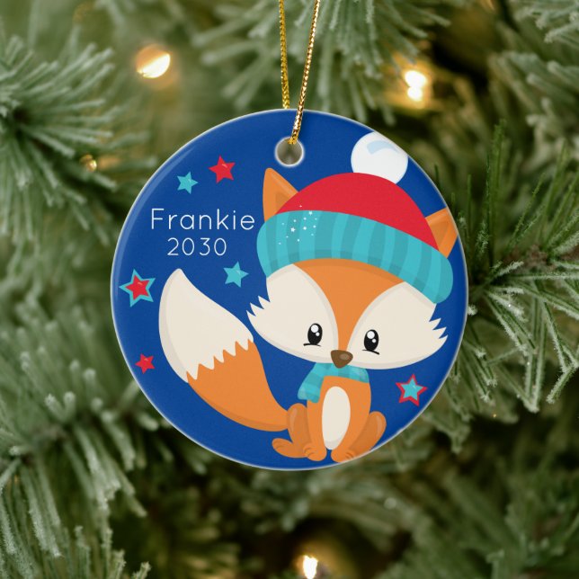 Adorno De Cerámica Personalized Baby Woodlands Fox Christmas (Árbol)