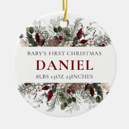 Adorno De Cerámica Personalized Baby's 1st Christmas Winter Floral