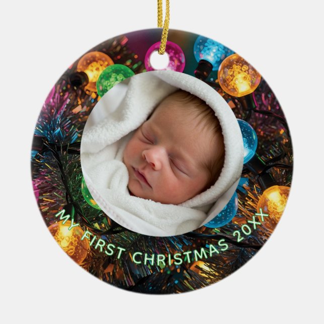 Adorno De Cerámica Personalized Baby's First Christmas with Photo (Frente)