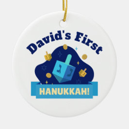 Adorno De Cerámica Personalized “Baby's First Hanukkah” with Dreidel