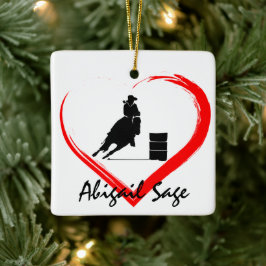 Adorno De Cerámica Personalized Barrel Racing Horse n Heart Christmas