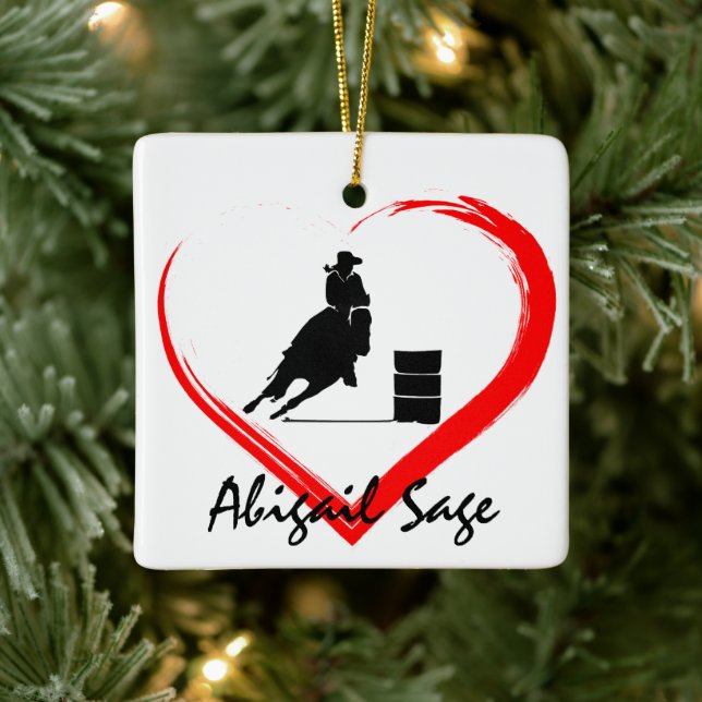 Adorno De Cerámica Personalized Barrel Racing Horse n Heart Christmas (Árbol)