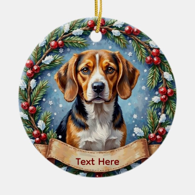 Adorno De Cerámica Personalized Beagle Christmas (Frente)