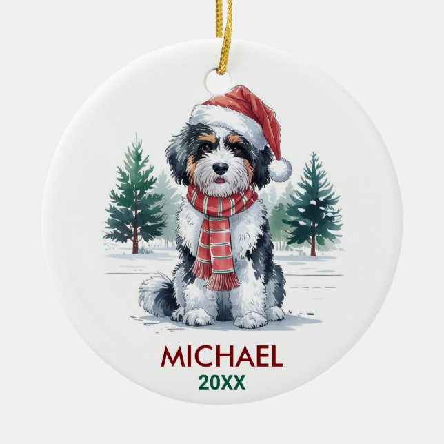 Adorno De Cerámica Personalized Bernedoodle Dog Christmas (Frente)