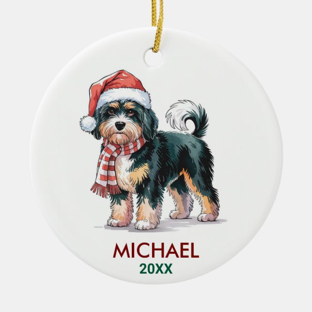 Adorno De Cerámica Personalized Bernedoodle Dog Christmas (Frente)