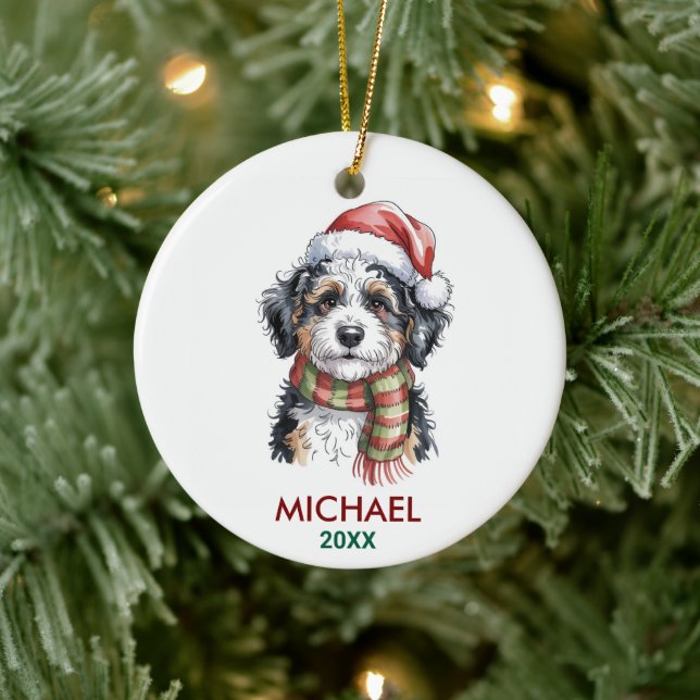 Adorno De Cerámica Personalized Bernedoodle Dog Christmas (Árbol)
