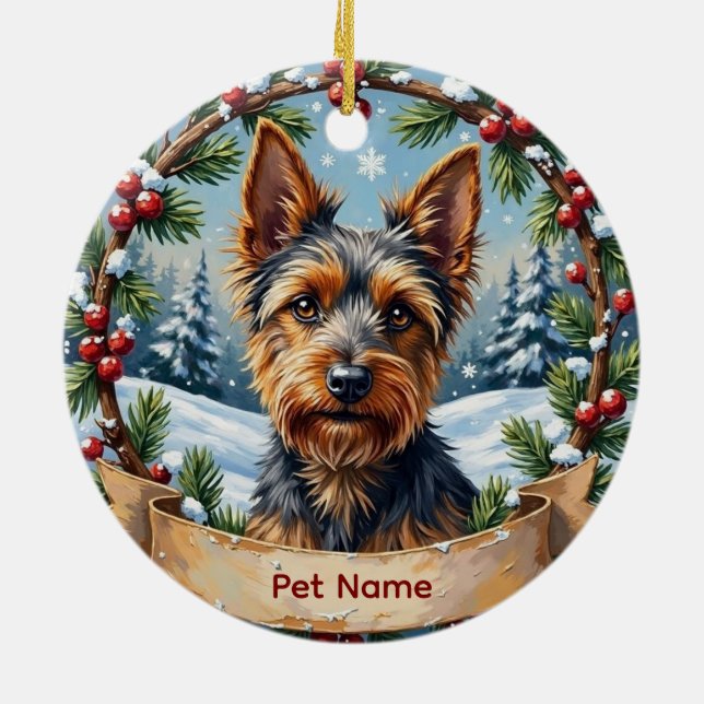 Adorno De Cerámica Personalized Biewer Terrier Christmas (Atrás)