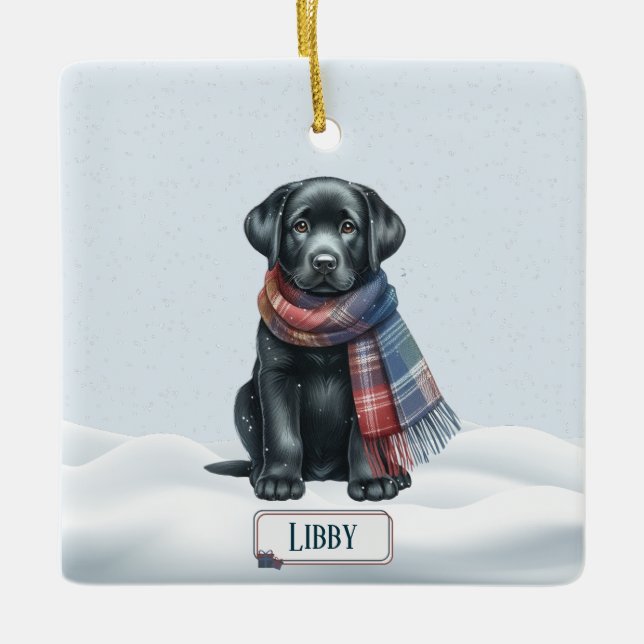 Adorno De Cerámica Personalized Black Labrador Retriever Ornament  (Anverso)