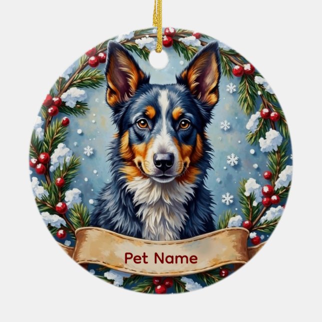 Adorno De Cerámica Personalized Blue Heeler Christmas (Atrás)