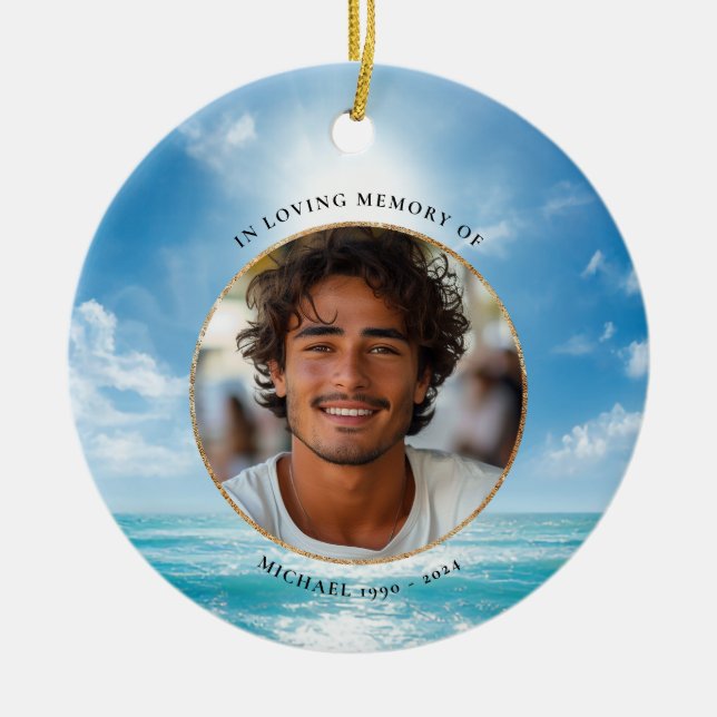 Adorno De Cerámica Personalized Blue Sky Memorial Ornament (Frente)