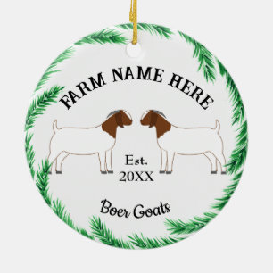 Adorno De Cerámica Personalized Boer Goat Farm Pine Wreath