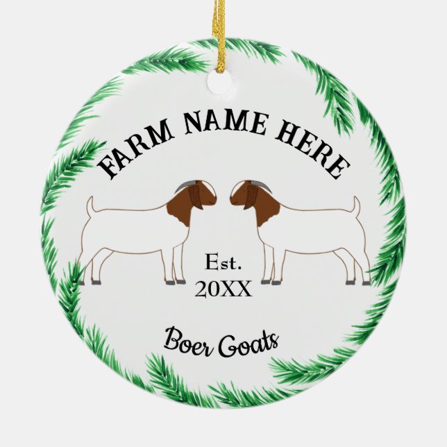 Adorno De Cerámica Personalized Boer Goat Farm Pine Wreath (Atrás)