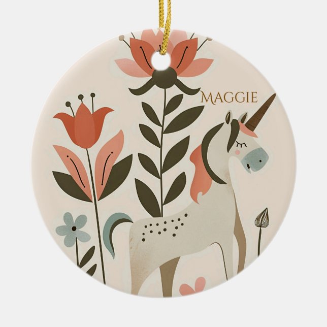 Adorno De Cerámica Personalized Boho Unicorn Wildflower (Frente)