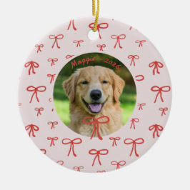 Adorno De Cerámica Personalized Bow Pattern Pet Photo Ornament 