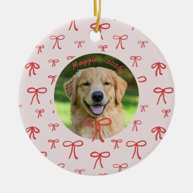 Adorno De Cerámica Personalized Bow Pattern Pet Photo Ornament  (Frente)
