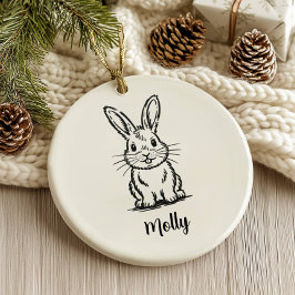 Adorno De Cerámica Personalized Bunny Christmas