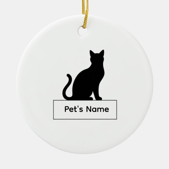 Adorno De Cerámica Personalized Cat Silhouette Christmas Pet Name (Frente)