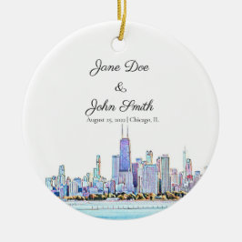 Adorno De Cerámica Personalized Chicago Skyline Ceramic Ornament